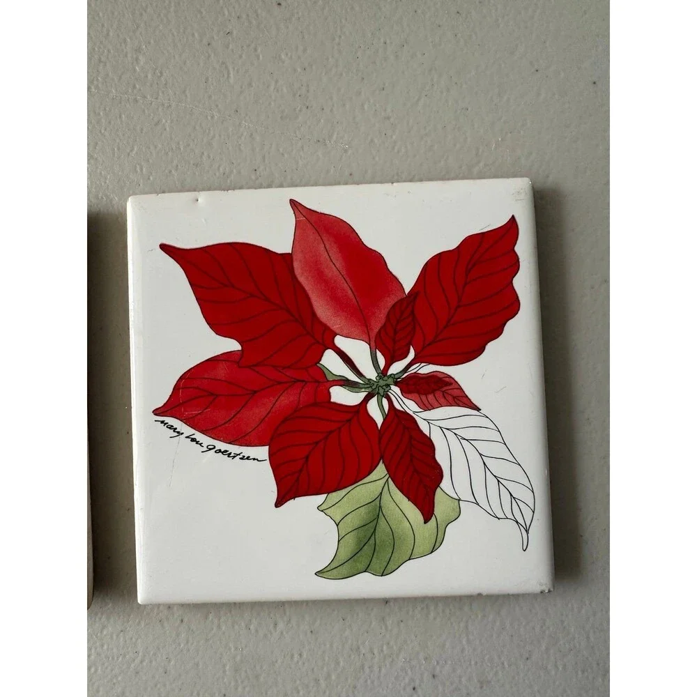 Block Spal Mary Lou Goertzen 2 Decorative Ceramic Tile Poinsettia Coasters